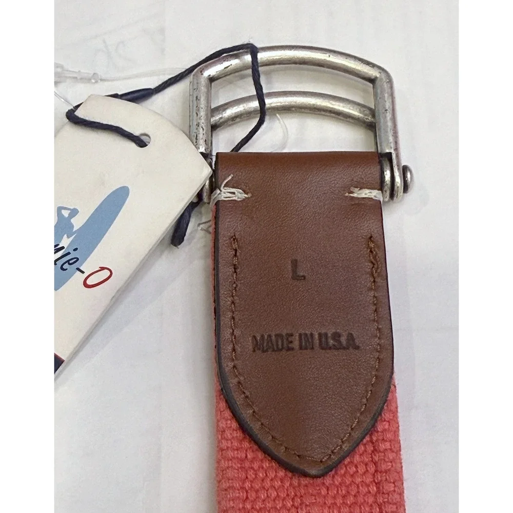 NEW JOHNNIE-O MENS MALIBU RED BRENTWOOD WASHED CANVAS D-RING BELT GOLF SZ L